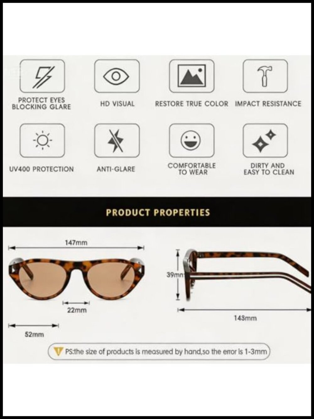 Cat Eye Sunglasses UV400 Protection Unisex Retro Shades - Picture 2 of 6